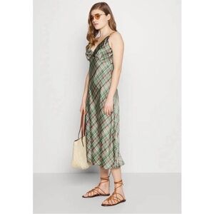 Lauren Ralph Lauren Satin Green Plaid Midi Dress